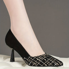 Women's Plaid Stiletto Heels Point Toe Work Pumps