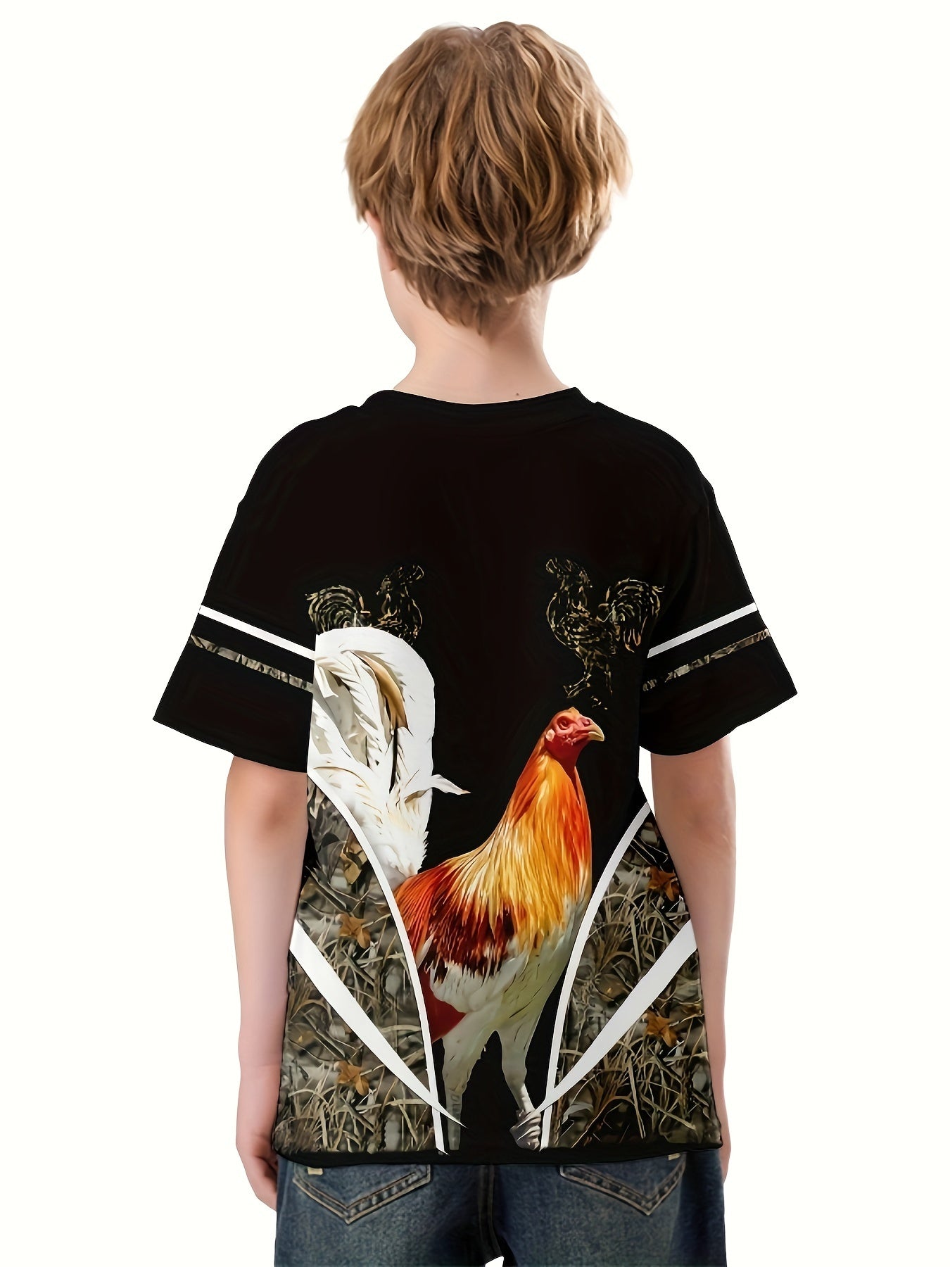 Chicken 3D Print Boys Summer T-shirt Lightweight Round Neck Short Sleeve
