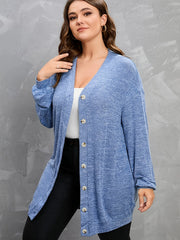  Heathered Button Up Long Sleeve Cardigan