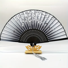 Chinese Silk Folding Fan Wooden Handle Classical Dance Fan