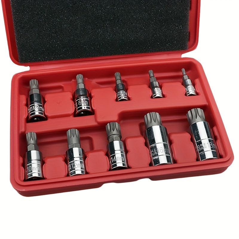 10pcs Triple Square Spline Bit Sockets Set Anti Rust Ratchets Wrench Hand Tools