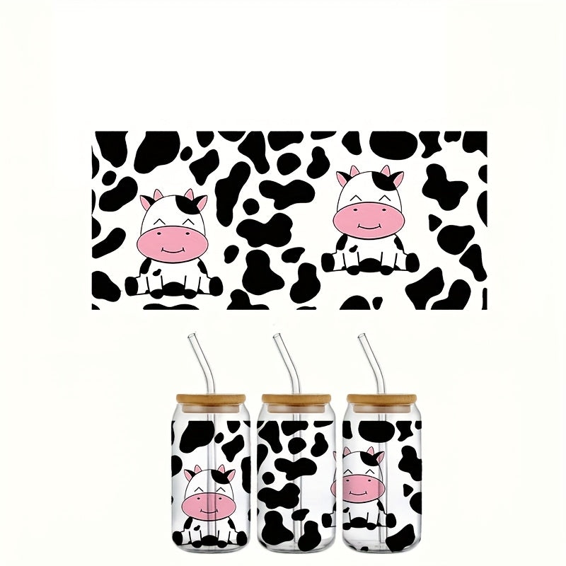 4pcs Cow UV DTF Cup Wrap Decal Stickers Set for Mugs Water Bottles