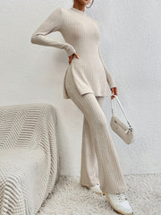 Ribbed Lounge Set Long Sleeve Top & Pants Women's Loungewear