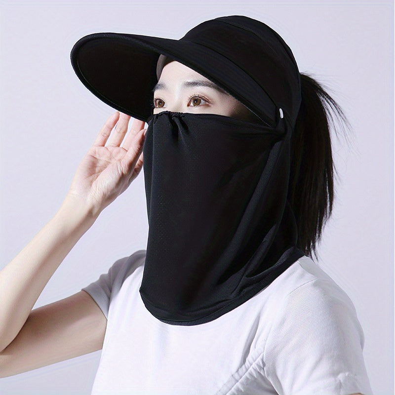 Ponytail Sports Sun Visor Hat with Neck Gaiter - Mesh Breathable Cap
