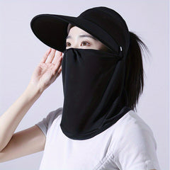 Ponytail Sports Sun Visor Hat with Neck Gaiter - Mesh Breathable Cap