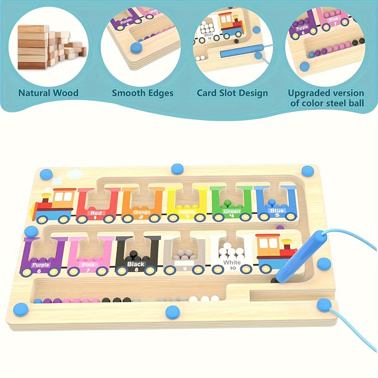 Wooden Train Magnetic Puzzle Toy Activity Counting Skill Learning Gift