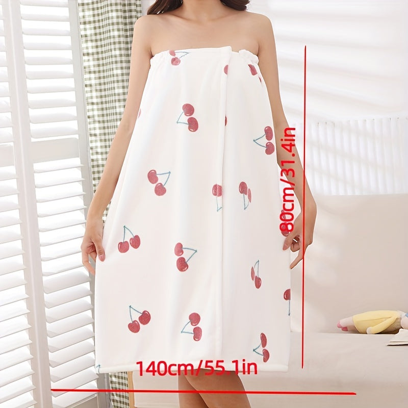 Cherry Shower Dress Bath Towel Wrap for Women Adjustable Bathrobe