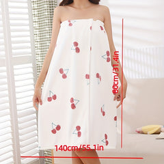 Cherry Shower Dress Bath Towel Wrap for Women Adjustable Bathrobe