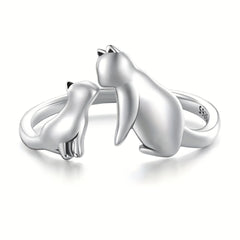 925 Silver Cats Cuff Ring Adjustable Open Kids Accessories