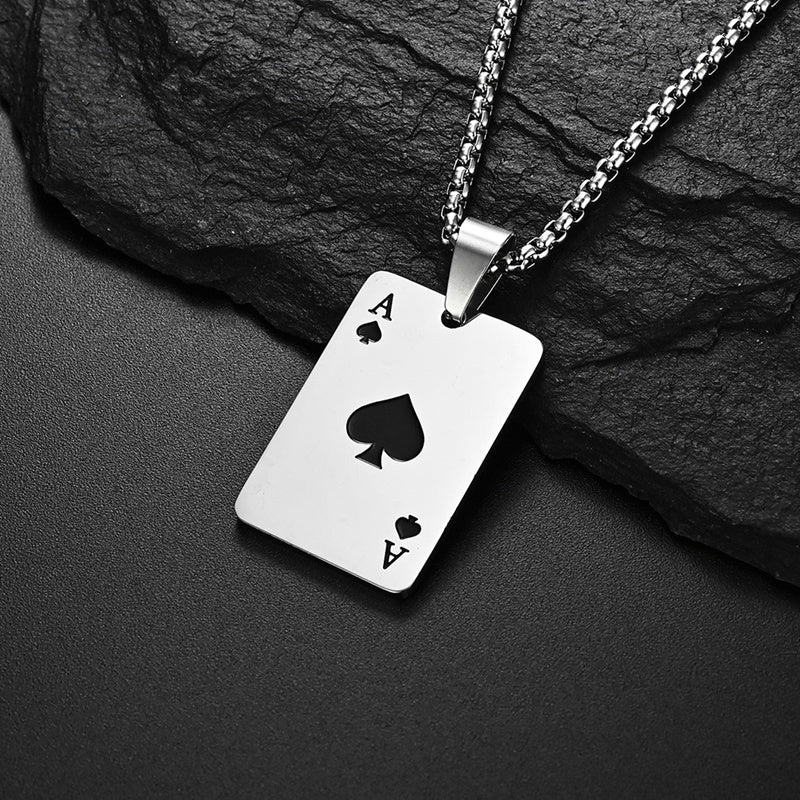 Hip Hop Ace Poker Spades Pendant Chain Necklace