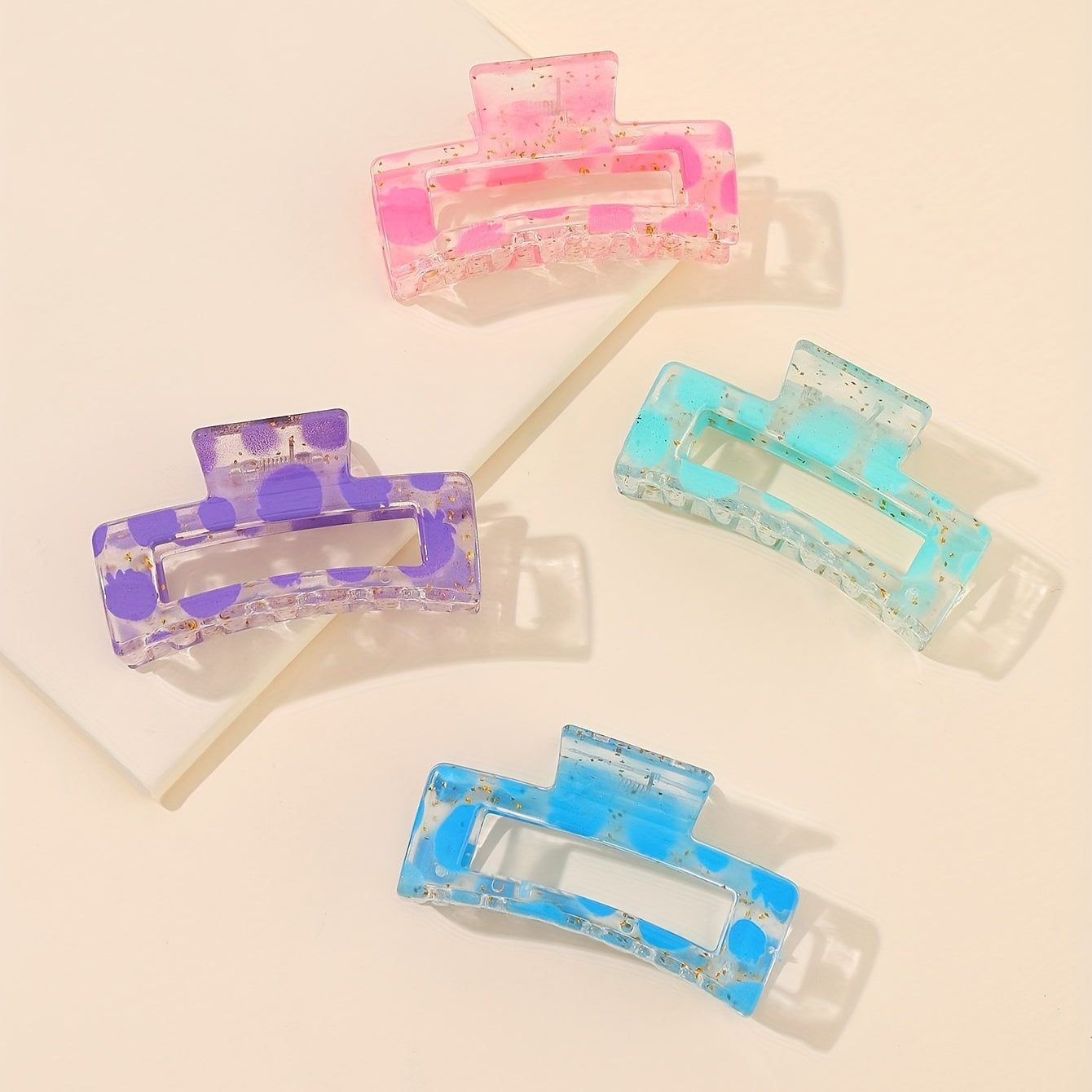 4pcs Hollow Rectangle Hair Claw Solid Shark Claw Hair Accessories