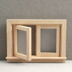1/12 Wooden Dollhouse Window Frame Sliding Light Beige Model