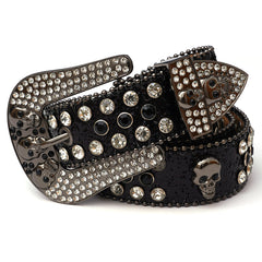 Rhinestone Rivet Punk Skull Head Unisex Western Cowboy Cowgirl Belt Bling