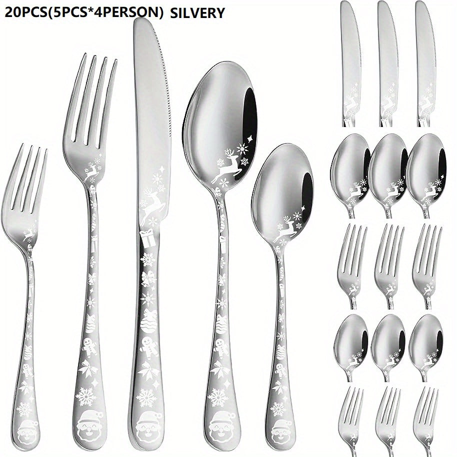 20pcs Christmas Style Silverycolored Stainless Steel Tableware Set