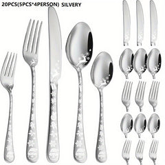 20pcs Christmas Style Silverycolored Stainless Steel Tableware Set