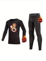 Kids Compression Fleece Sets Crew Neck Pullover Elastic Waist Pants Body con Bot