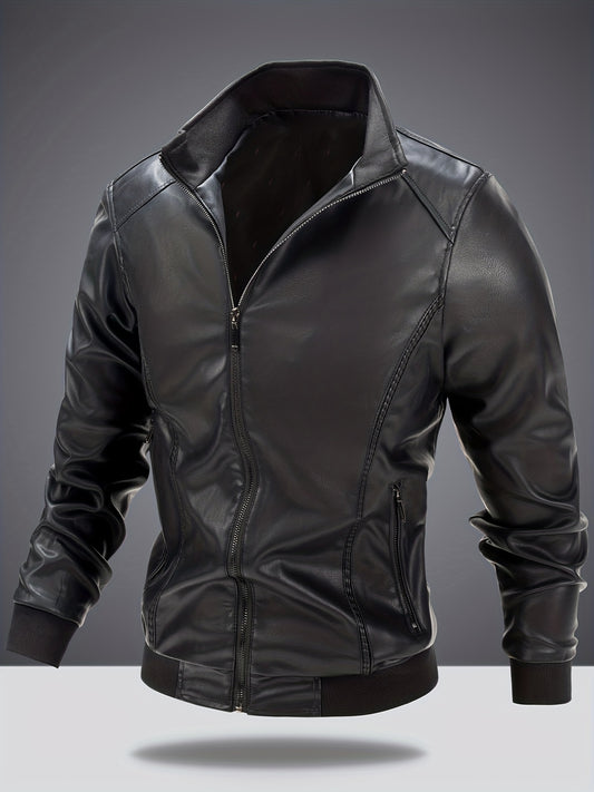 Men's Casual Zip Up Faux Leather Jacket