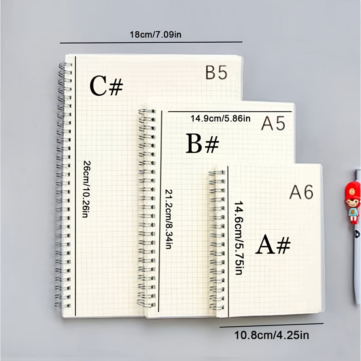 80 Sheet Coil Notebook PP Cover Horizontal Line Grid Inner Page Spiral Hardcover