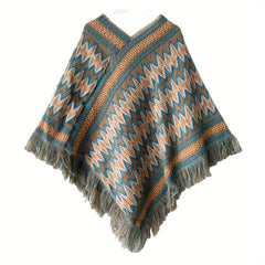 Boho Striped Shawl Contrast Fringed Blanket National Style Travel Shawl