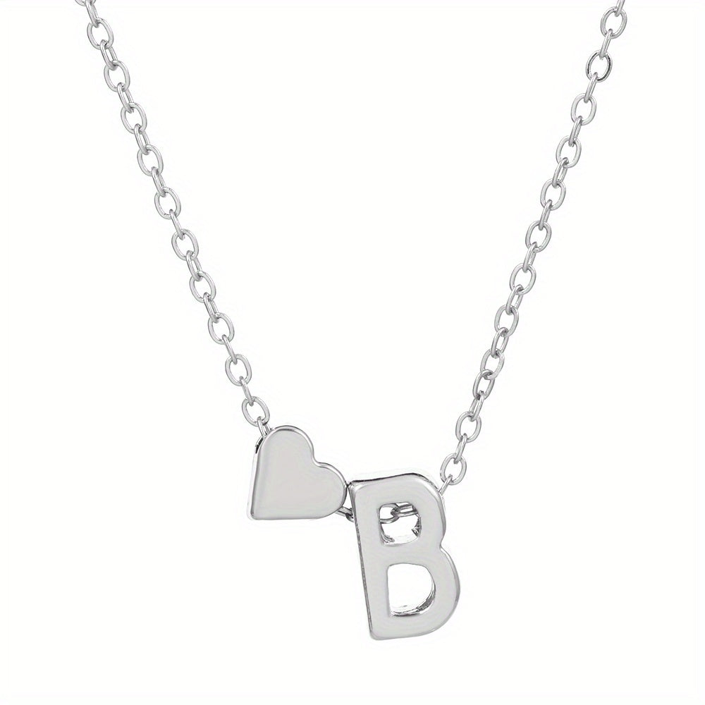 Silver Love 26 Letter Necklace With Heart Pendant Clavicle Chain