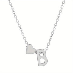Silver Love 26 Letter Necklace With Heart Pendant Clavicle Chain