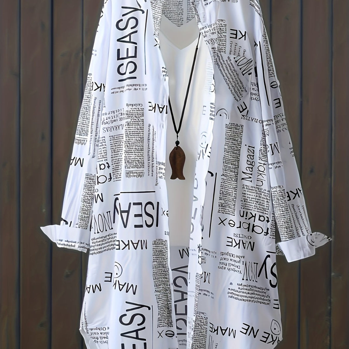  Letter Print Button Up Long Sleeve Blouse