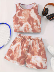 Girls Tie dye Crop Tank Top & Shorts Set Kids Summer Clothes