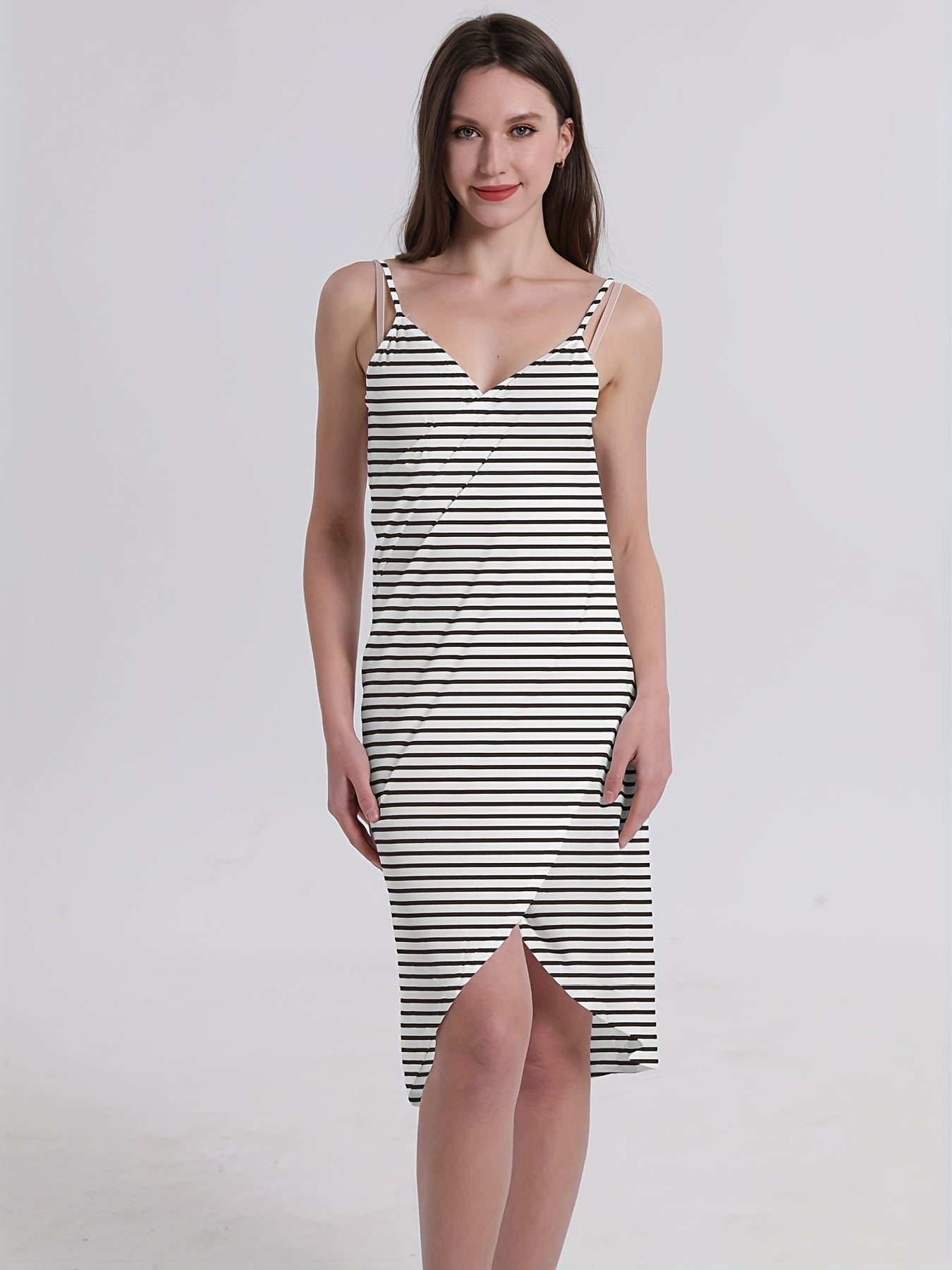 Striped Beach Cami Dress Sexy Holiday Backless Wrap Spaghetti Dress