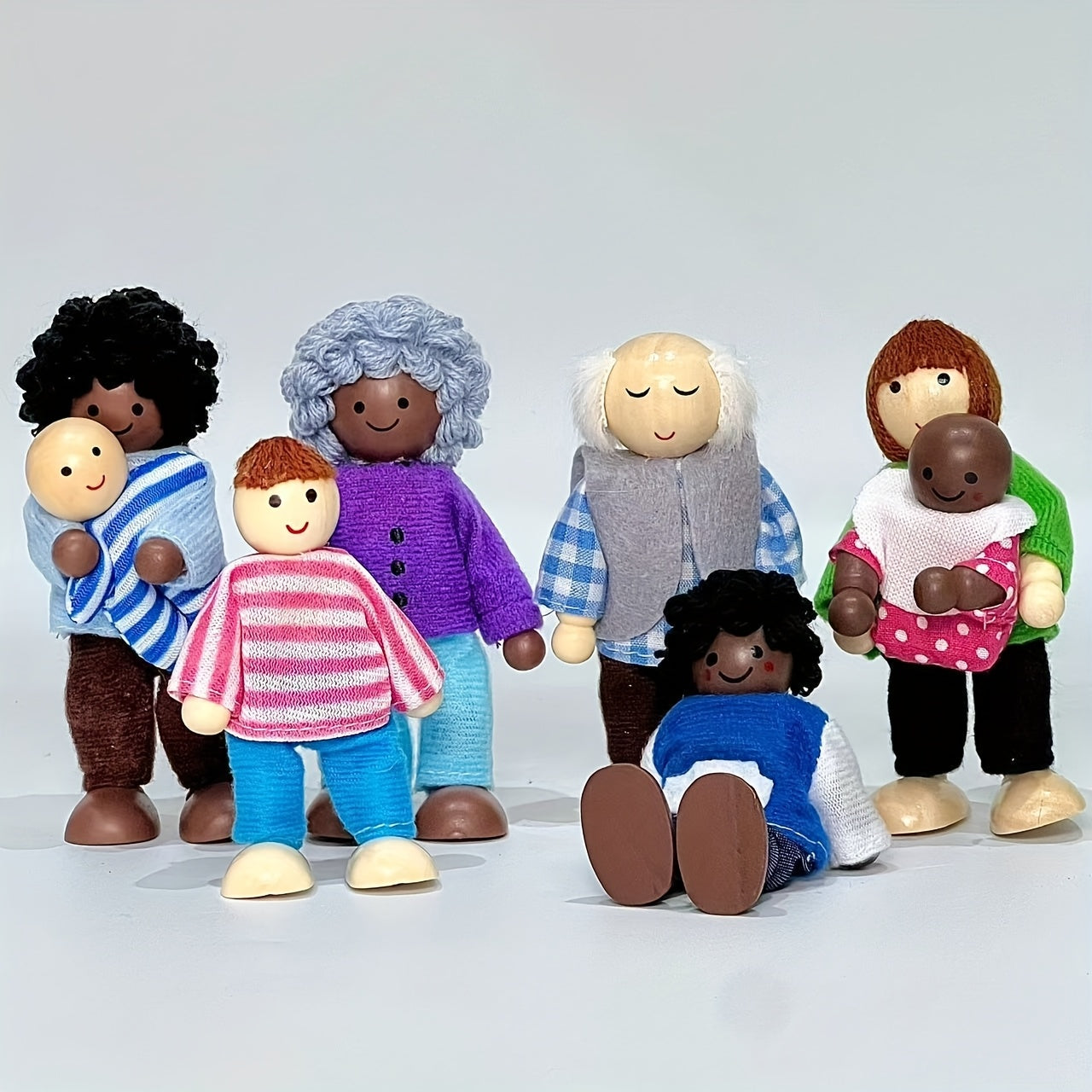 African Wooden Dolls Handcrafted Figurines Colorful Traditional Attire