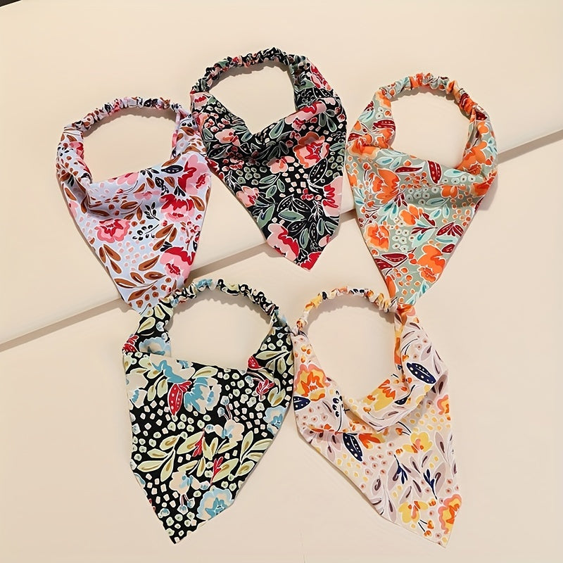 Vintage Flower Print Head Scarf Triangle Bandanas Hairband Headband