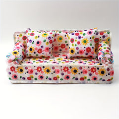 Dollhouse Furniture Flower Cloth Sofa with 2 Cushions