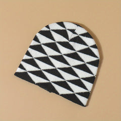 Dark Rhombic Jacquard Beanie Y2K Casual Knit Hat Elastic Skull Hat