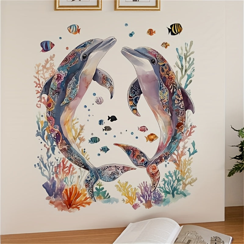 Watercolor Coral & Dolphin Wall Decal Easy Peel & Stick