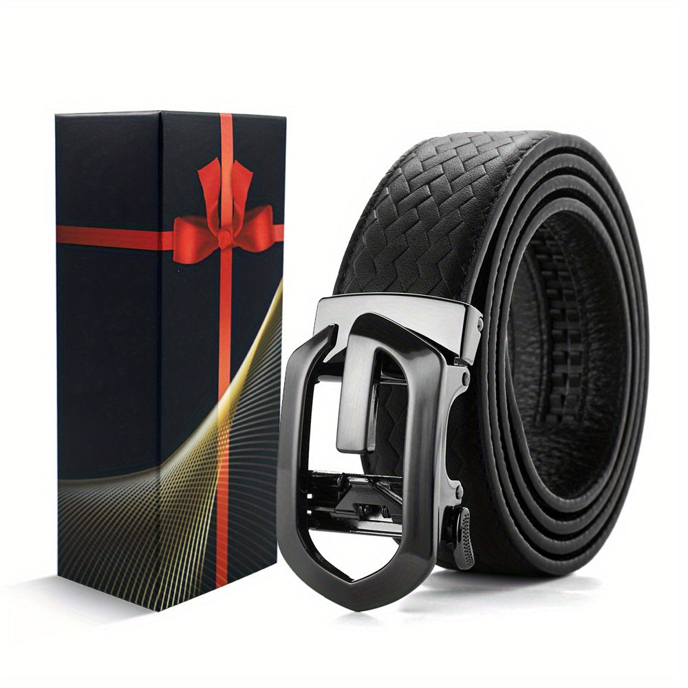 Men's Leather Belt Automatic Buckle Hollow Out Weaving Leather Micro Adjustable