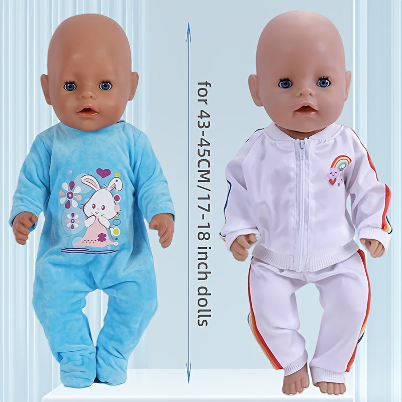 Doll Clothes Set for 18" Dolls - Rabbit Suit and Rainbow Costume