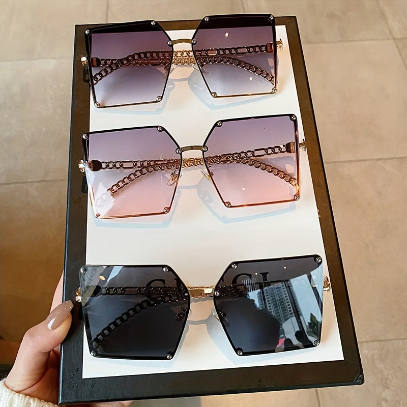 Oversized Square Sunglasses Rivet Decor Gradient UV400