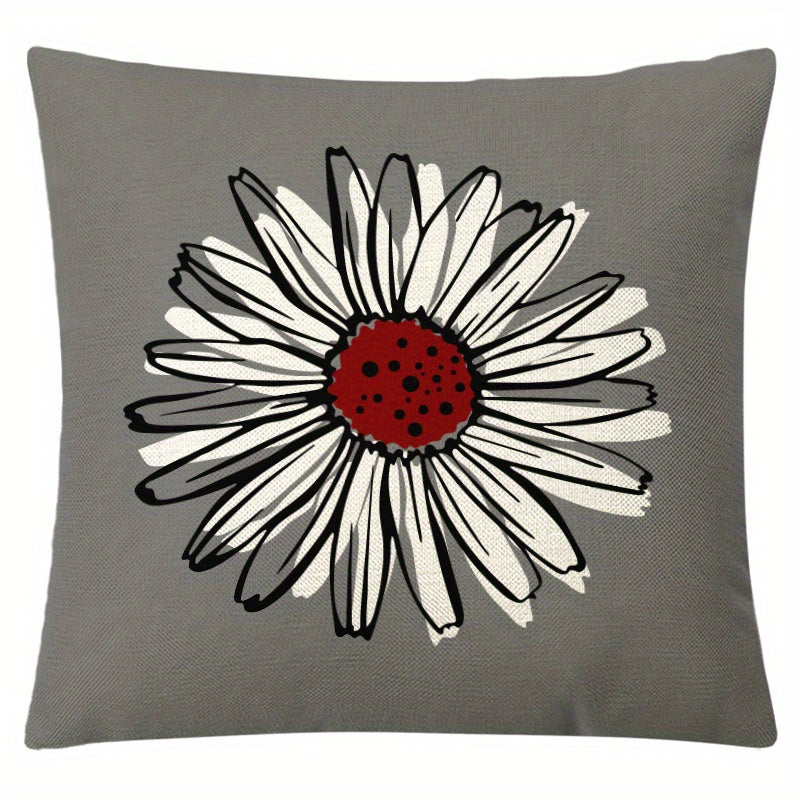 Daisy Flower Linen Cushion Cover Digital Printed Pillow Case