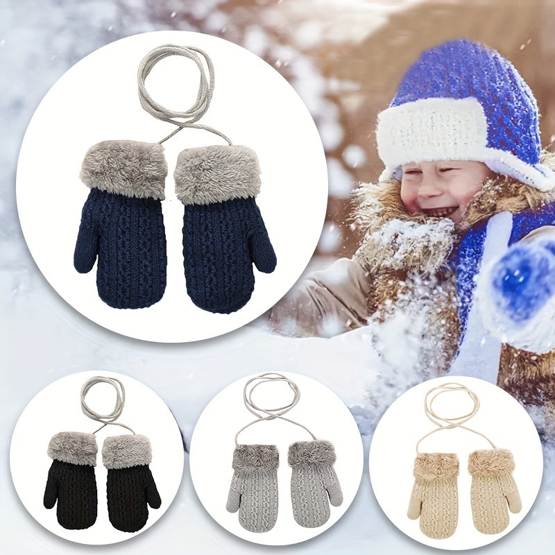 Kids Warm Knitted Gloves Double Layer Padded Thick Winter Outdoor Gloves