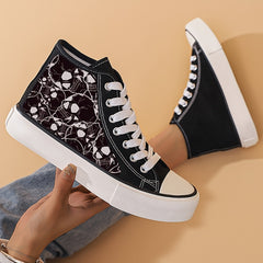 Skull Print High Top Canvas Sneakers Lace Up Skate Shoes