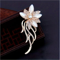 Golden Flower Bouquet Brooch Corsage Scarf Clip