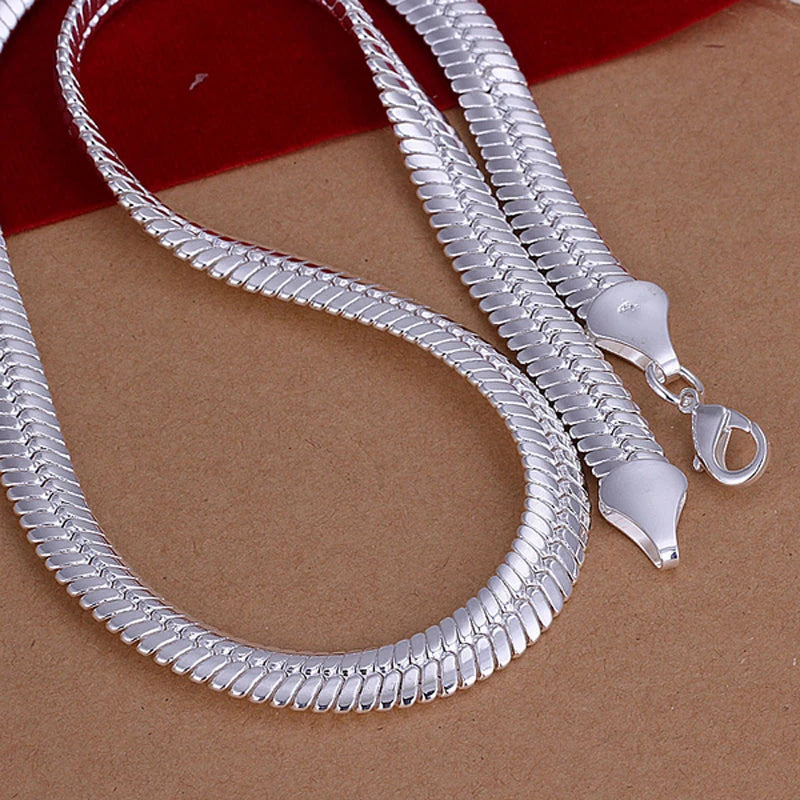 925 Silver 10MM 20inch Flat Snake Chain Necklace Men Women