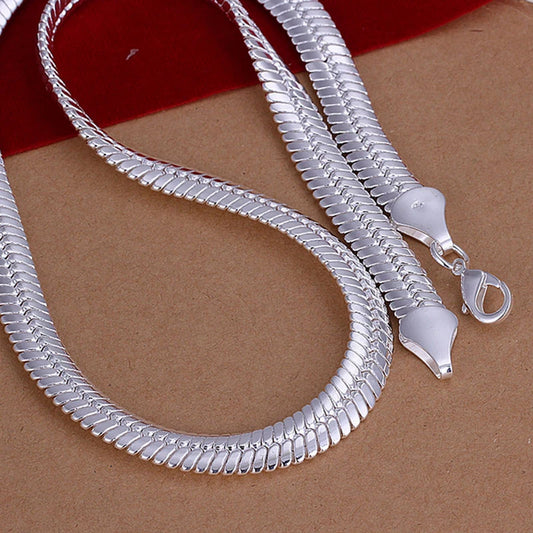 925 Silver 10MM 20inch Flat Snake Chain Necklace Men Women