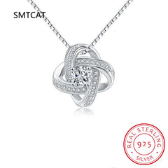 925 Silver Flower Zirconia Knot Necklace+Earrings Set