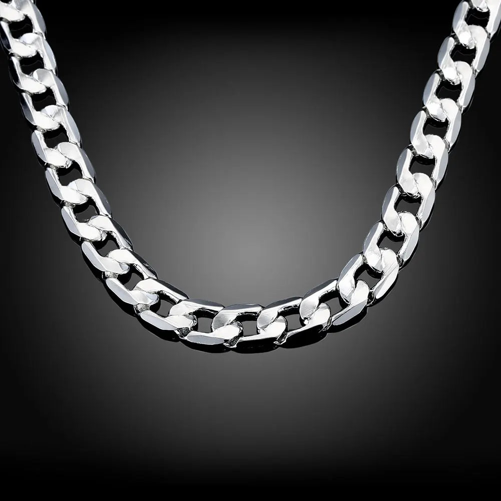 925 Silver Men's Necklace 12MM Cuban Chain 18-30 In