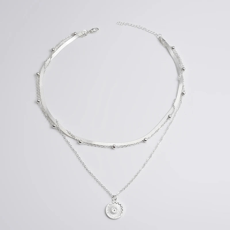925 Silver Triple-Layer Round Necklace Snake Chain Ball Chain