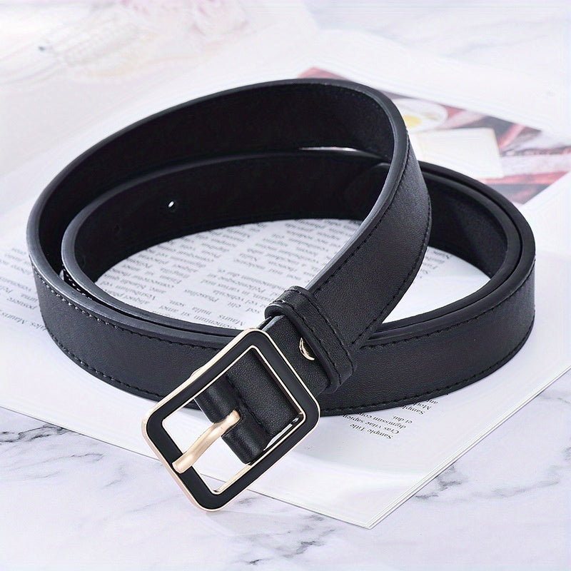 Solid PU Belt Classic Square Buckle Belt Casual Coat Girdle Jeans Pants Belt