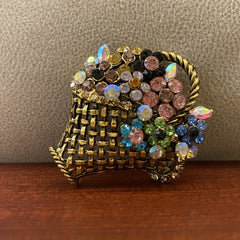 Crystal Handle Flower Basket Brooch Pin For Men