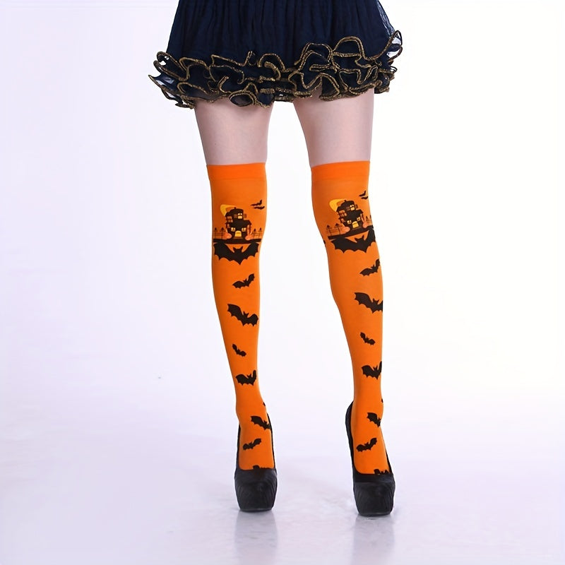 Bat Print Thigh High Socks Halloween Party Over The Knee Stockings