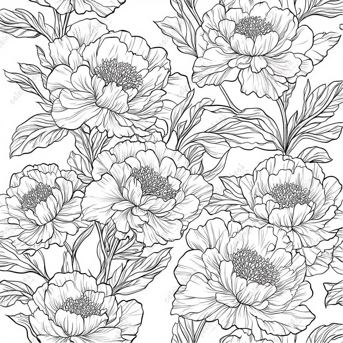 HQY Deluxe Peony Painting Coloring Book 22 Pages