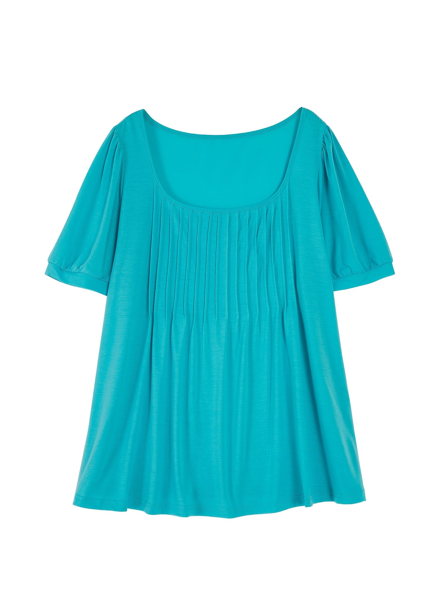  Casual Top Women's Plus Solid Seam Detail Short Sleeve